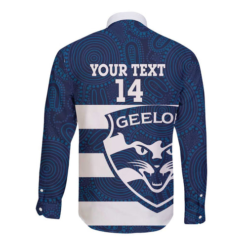 AFL Cats Football Custom Long Sleeve Button Shirt Geelong Proud Indigenous Art - Aussie Hoodie