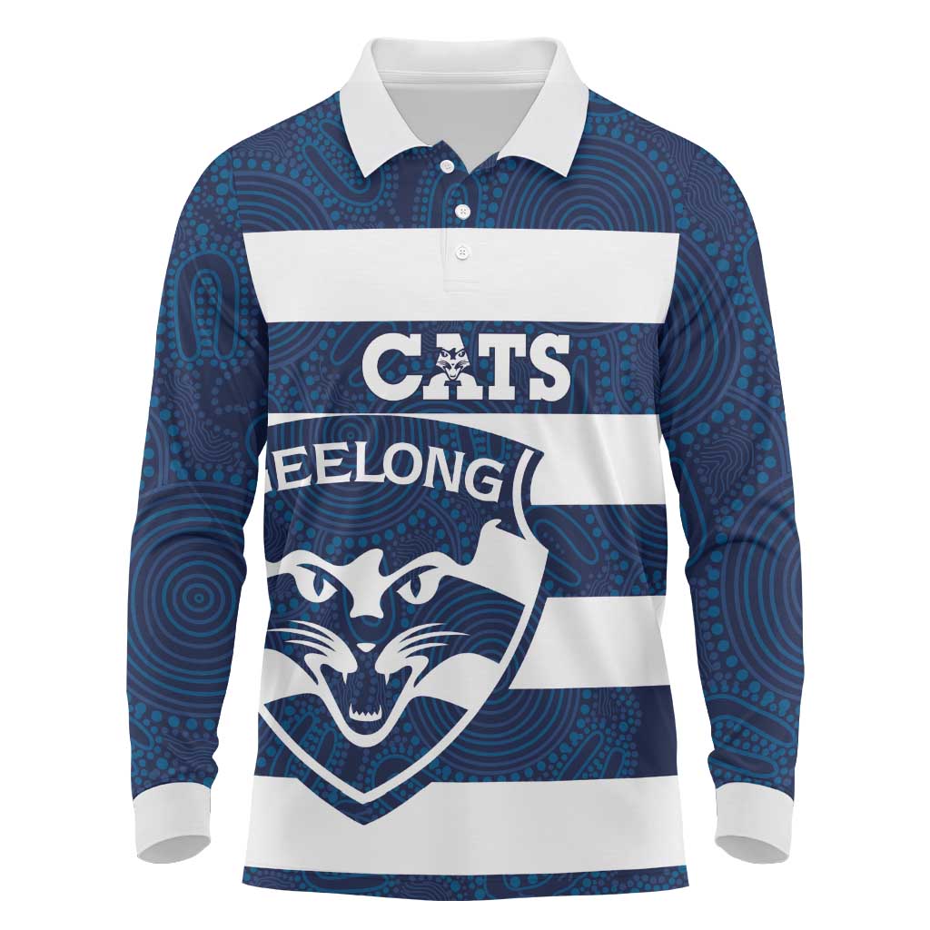 AFL Cats Football Custom Long Sleeve Polo Shirt Geelong Proud Indigenous Art - Aussie Hoodie