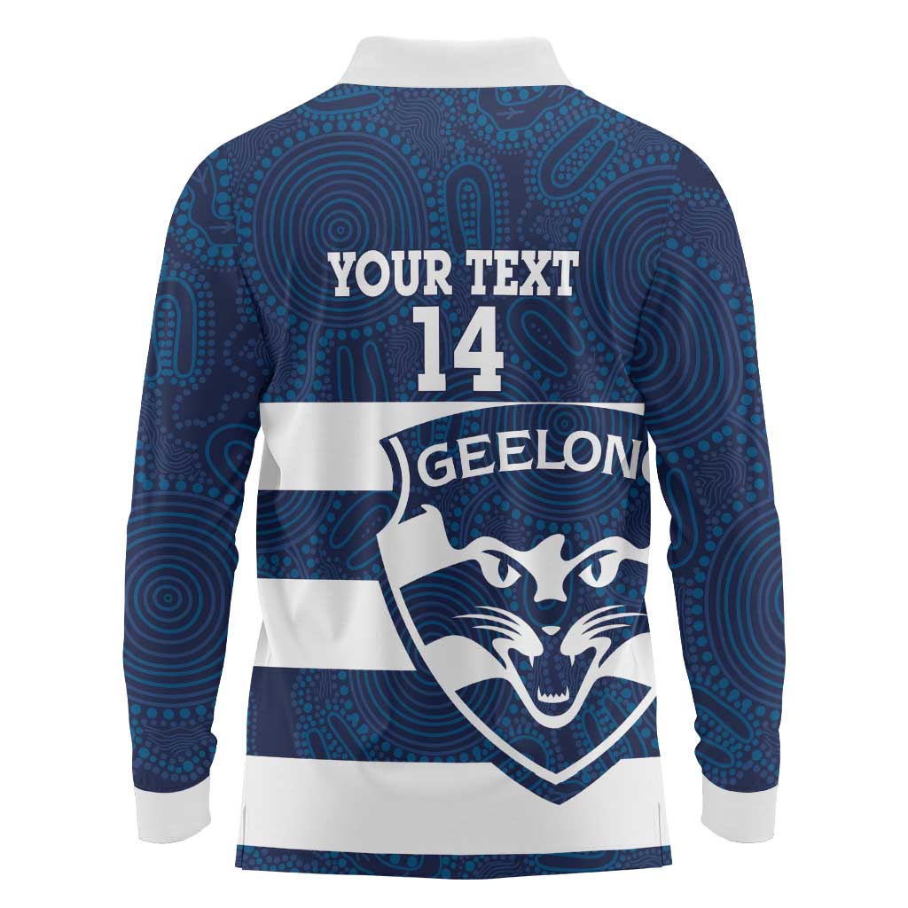 AFL Cats Football Custom Long Sleeve Polo Shirt Geelong Proud Indigenous Art - Aussie Hoodie