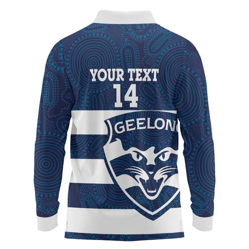 AFL Cats Football Custom Long Sleeve Polo Shirt Geelong Proud Indigenous Art - Aussie Hoodie