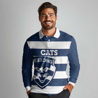 AFL Cats Football Custom Long Sleeve Polo Shirt Geelong Proud Indigenous Art - Aussie Hoodie