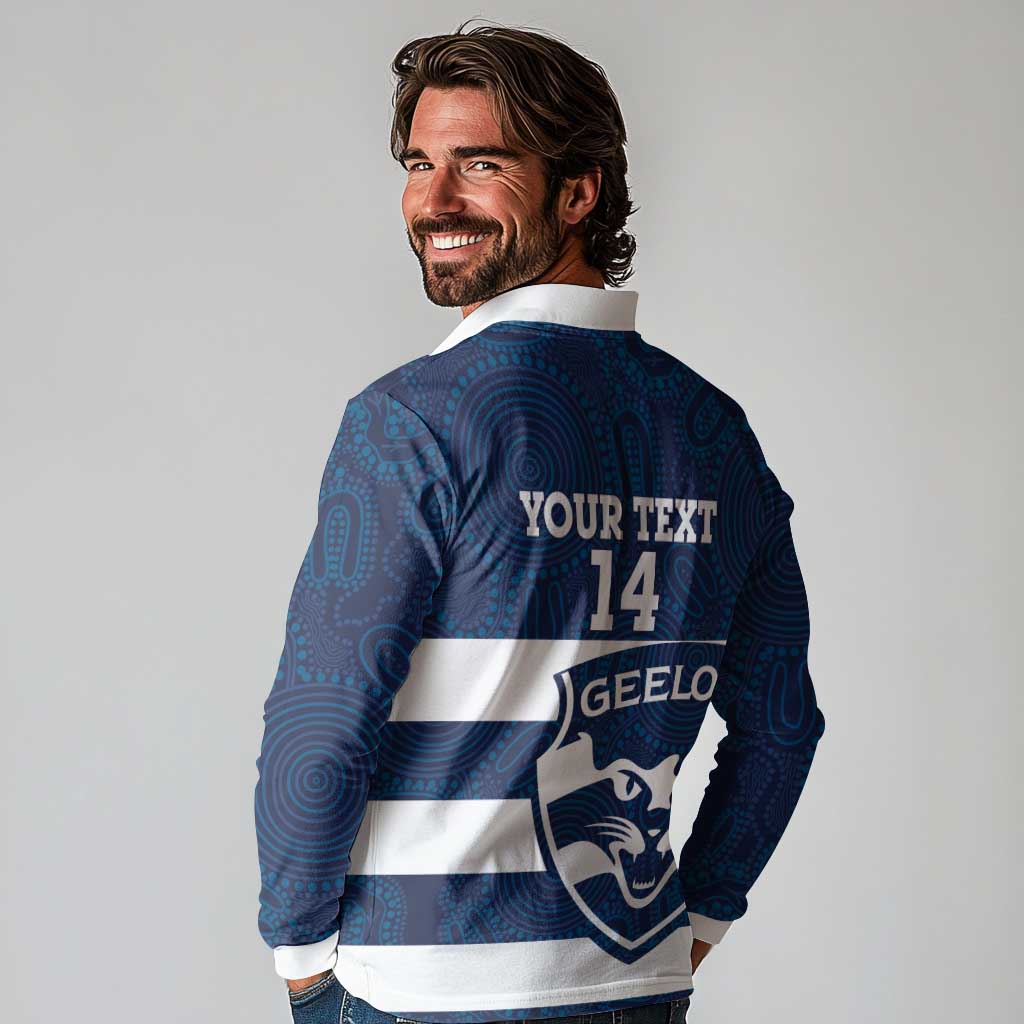 AFL Cats Football Custom Long Sleeve Polo Shirt Geelong Proud Indigenous Art - Aussie Hoodie