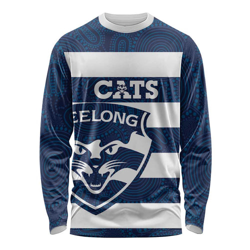 AFL Cats Football Custom Long Sleeve Shirt Geelong Proud Indigenous Art - Aussie Hoodie