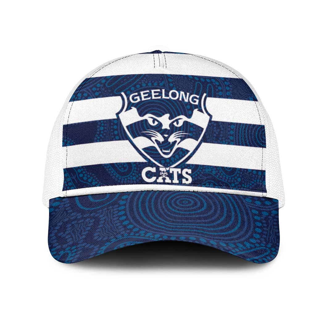 AFL Cats Football Mesh Trucker Cap Geelong Proud Indigenous Art - Aussie Hoodie