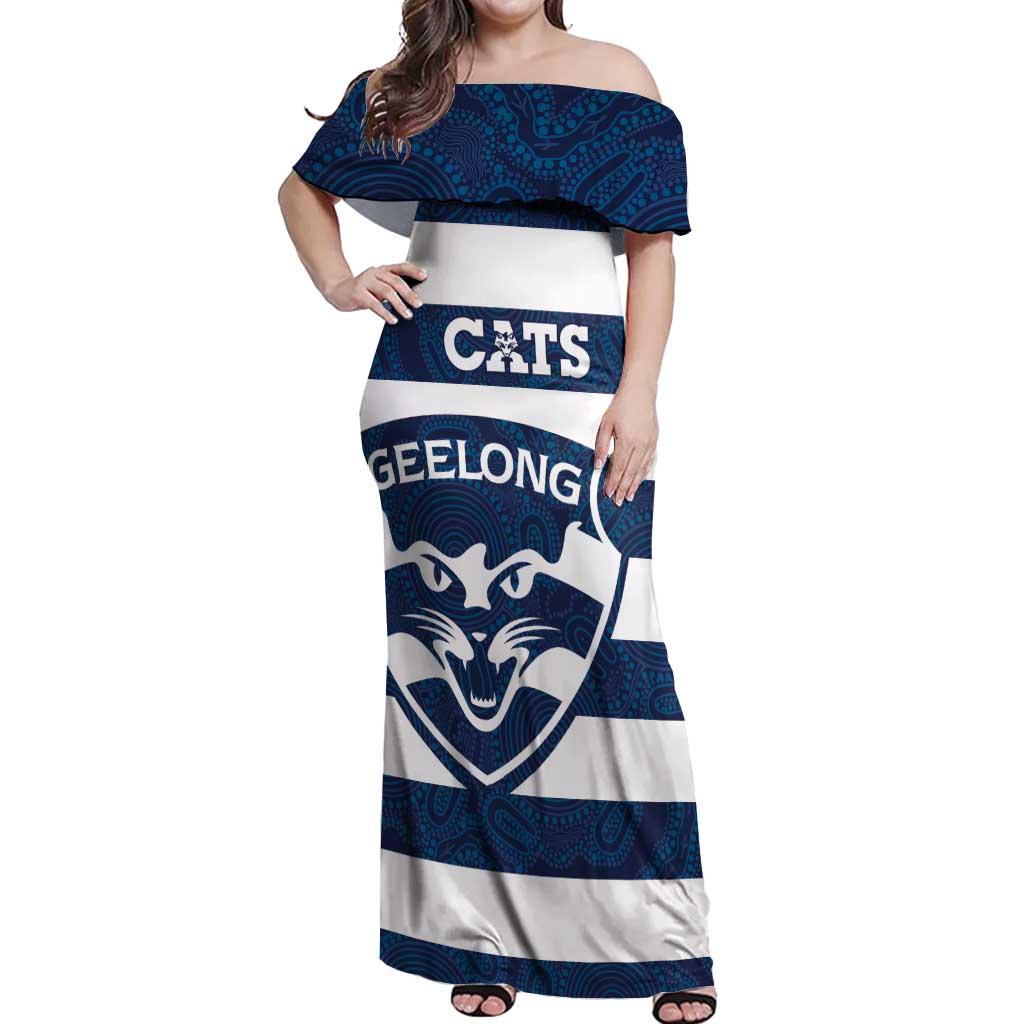 AFL Cats Football Custom Off Shoulder Maxi Dress Geelong Proud Indigenous Art - Aussie Hoodie