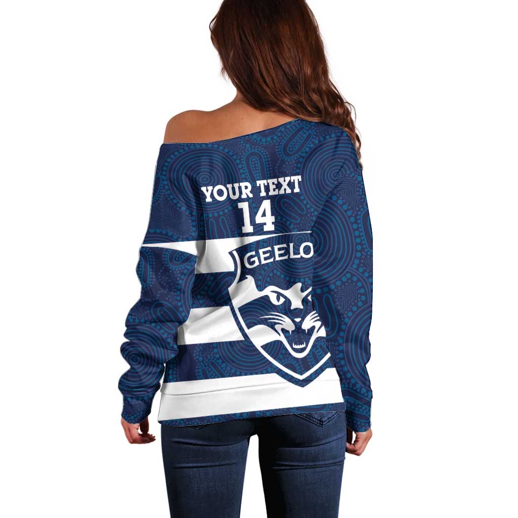 AFL Cats Football Custom Off Shoulder Sweater Geelong Proud Indigenous Art - Aussie Hoodie