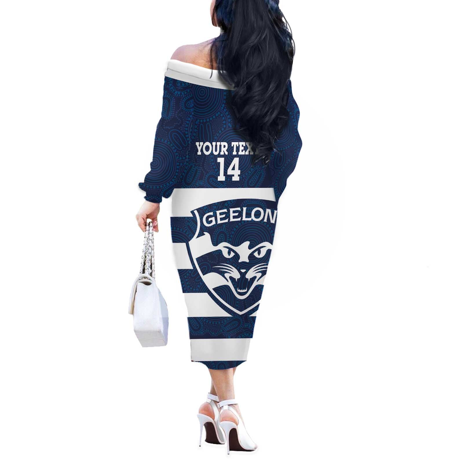 AFL Cats Football Custom Off The Shoulder Long Sleeve Dress Geelong Proud Indigenous Art - Aussie Hoodie
