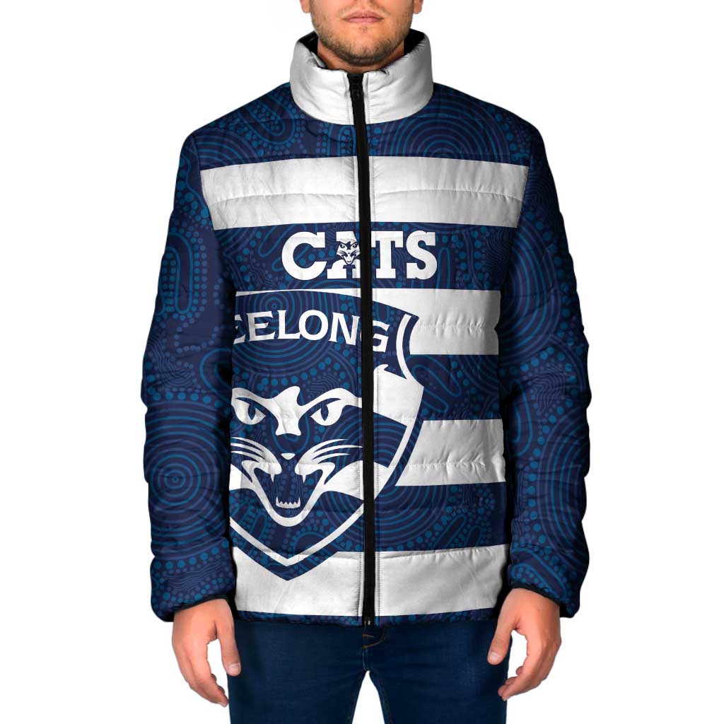 AFL Cats Football Custom Padded Jacket Geelong Proud Indigenous Art - Aussie Hoodie