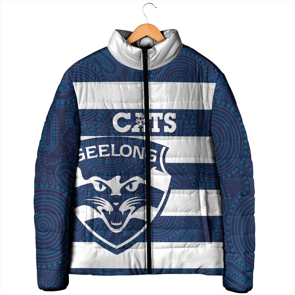 AFL Cats Football Custom Padded Jacket Geelong Proud Indigenous Art - Aussie Hoodie