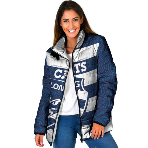 AFL Cats Football Custom Padded Jacket Geelong Proud Indigenous Art - Aussie Hoodie
