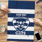AFL Cats Football Custom Puzzle Geelong Proud Indigenous Art - Aussie Hoodie