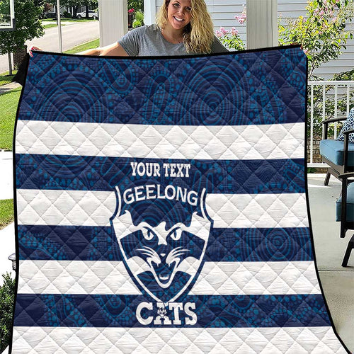 AFL Cats Football Custom Quilt Geelong Proud Indigenous Art - Aussie Hoodie