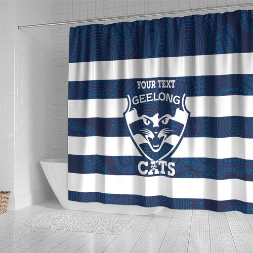 AFL Cats Football Custom Shower Curtain Geelong Proud Indigenous Art - Aussie Hoodie