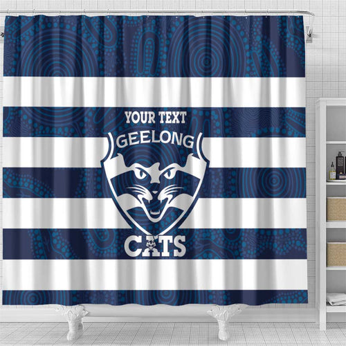 AFL Cats Football Custom Shower Curtain Geelong Proud Indigenous Art - Aussie Hoodie