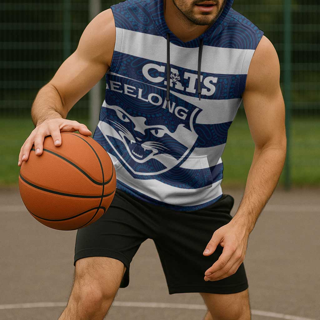AFL Cats Football Custom Sleeveless Hoodie Geelong Proud Indigenous Art - Aussie Hoodie