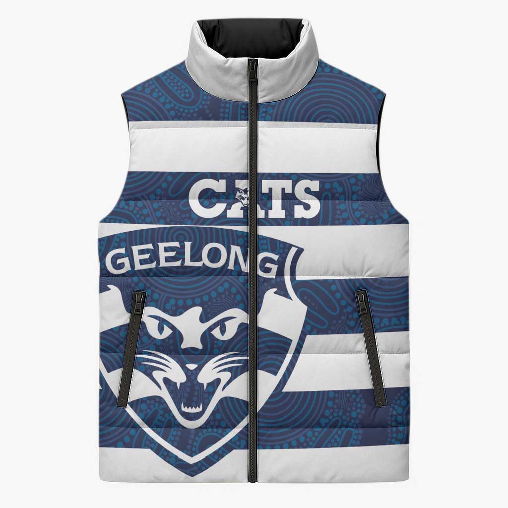 AFL Cats Football Custom Sleeveless Puffer Jacket Geelong Proud Indigenous Art - Aussie Hoodie