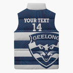 AFL Cats Football Custom Sleeveless Puffer Jacket Geelong Proud Indigenous Art - Aussie Hoodie