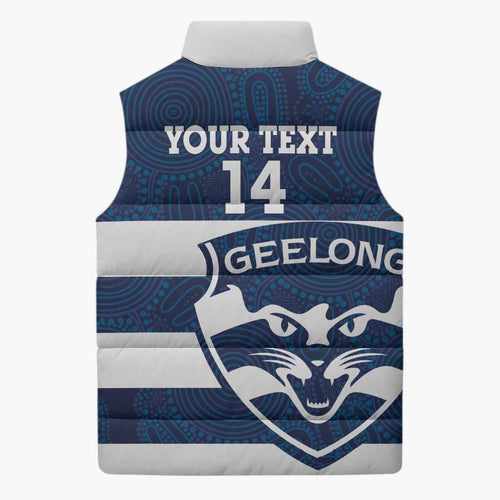 AFL Cats Football Custom Sleeveless Puffer Jacket Geelong Proud Indigenous Art - Aussie Hoodie