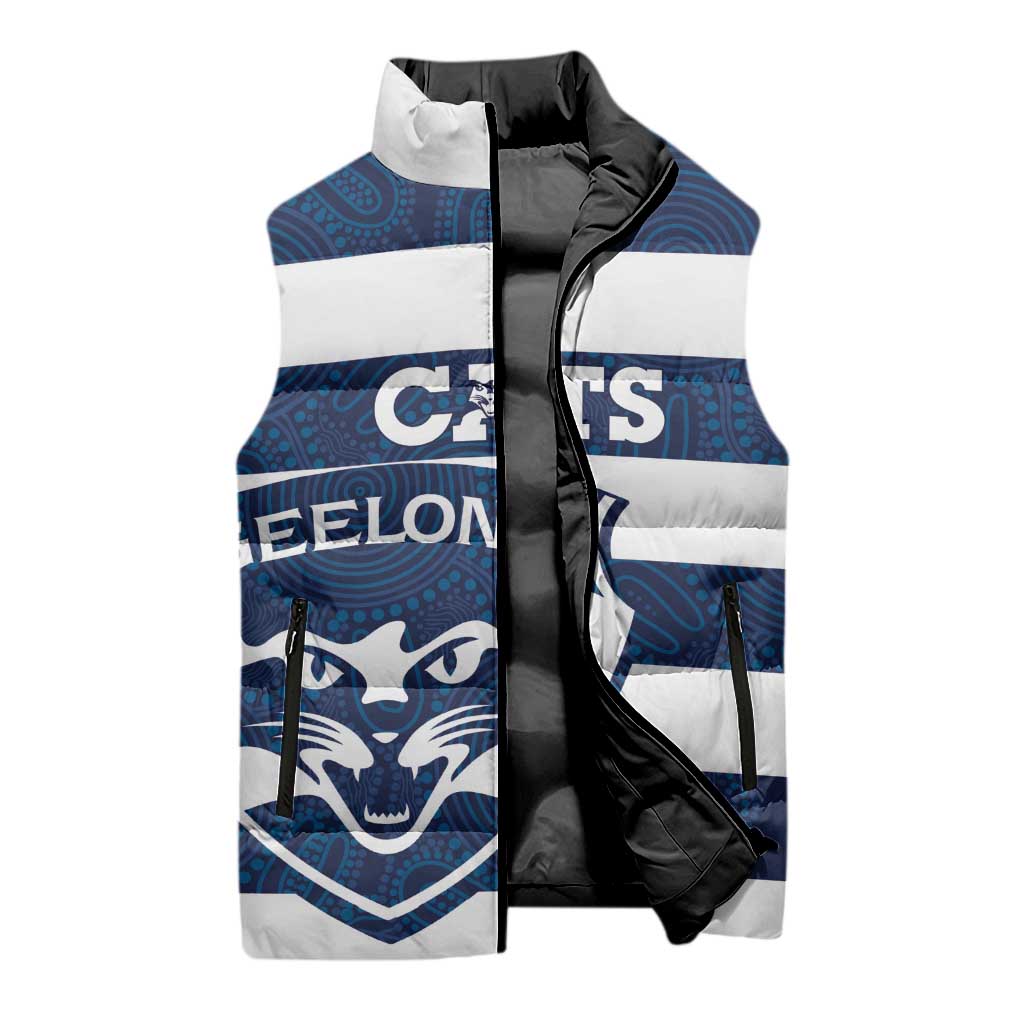 AFL Cats Football Custom Sleeveless Puffer Jacket Geelong Proud Indigenous Art - Aussie Hoodie
