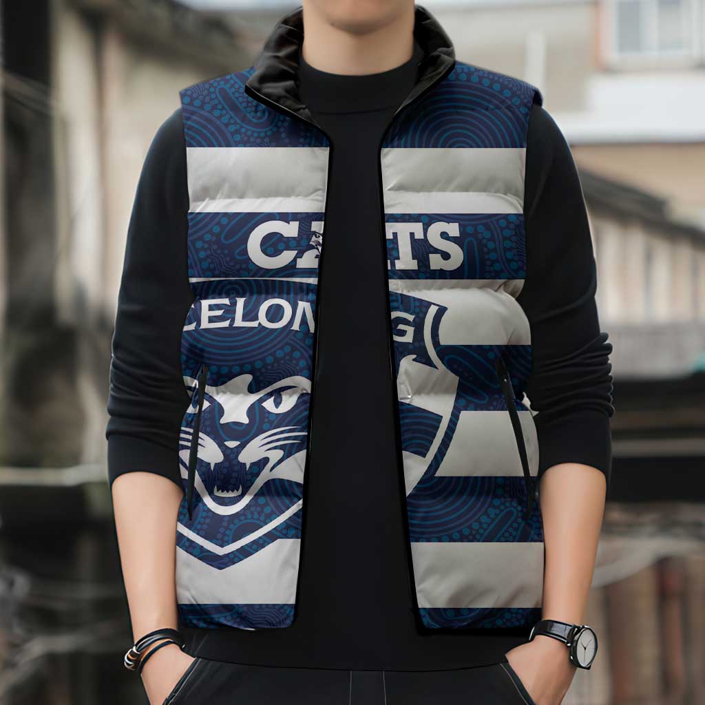 AFL Cats Football Custom Sleeveless Puffer Jacket Geelong Proud Indigenous Art - Aussie Hoodie