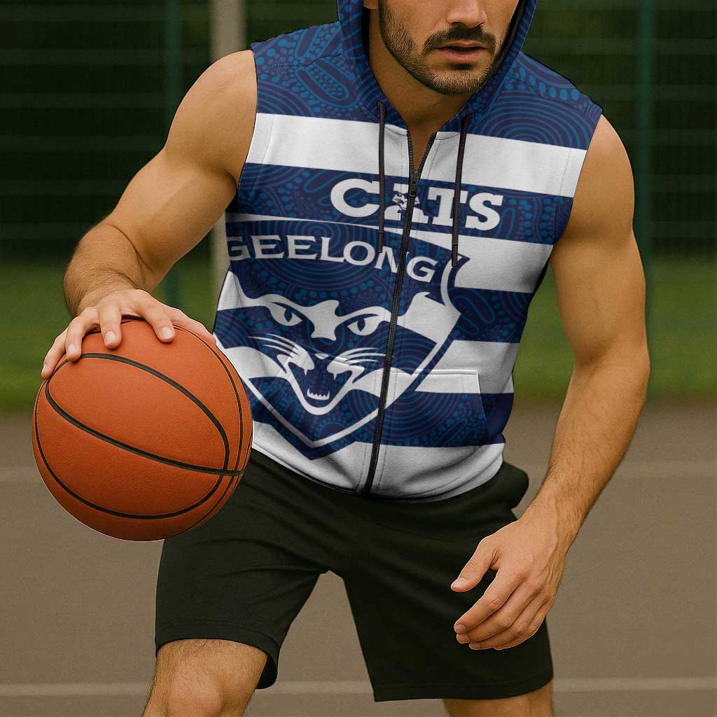 AFL Cats Football Custom Sleeveless Zip Hoodie Geelong Proud Indigenous Art LT14