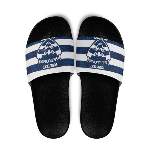 AFL Cats Football Custom Slide Sandals Geelong Proud Indigenous Art - Aussie Hoodie