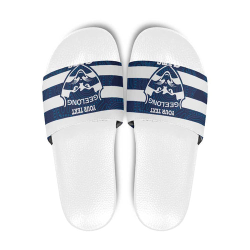 AFL Cats Football Custom Slide Sandals Geelong Proud Indigenous Art - Aussie Hoodie