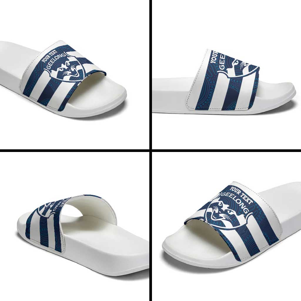AFL Cats Football Custom Slide Sandals Geelong Proud Indigenous Art - Aussie Hoodie