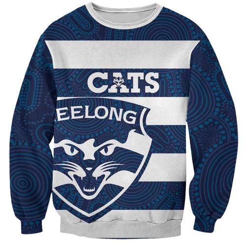 AFL Cats Football Custom Sweatshirt Geelong Proud Indigenous Art - Aussie Hoodie