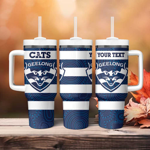 AFL Cats Football Custom Tumbler With Handle Geelong Proud Indigenous Art - Aussie Hoodie
