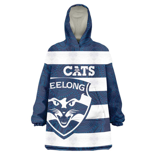 AFL Cats Football Custom Wearable Blanket Hoodie Geelong Proud Indigenous Art - Aussie Hoodie
