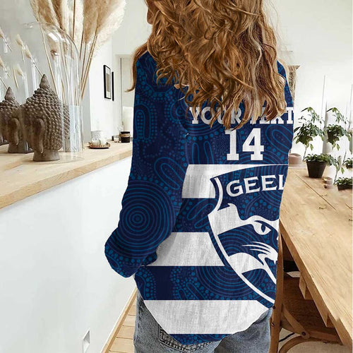AFL Cats Football Custom Women Casual Shirt Geelong Proud Indigenous Art - Aussie Hoodie