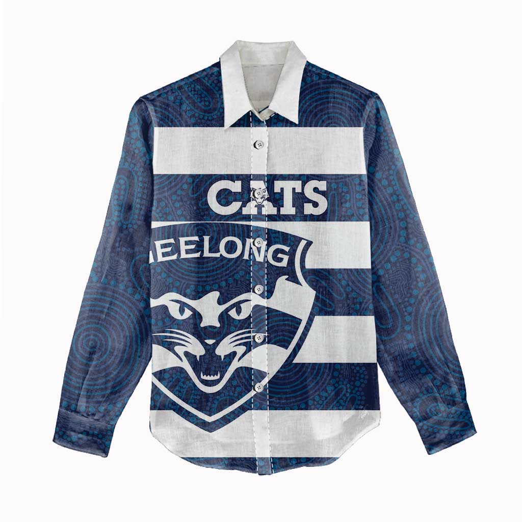 AFL Cats Football Custom Women Casual Shirt Geelong Proud Indigenous Art - Aussie Hoodie