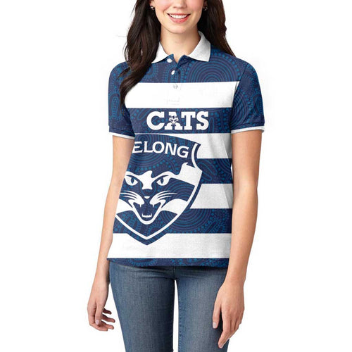 AFL Cats Football Custom Women Polo Shirt Geelong Proud Indigenous Art - Aussie Hoodie