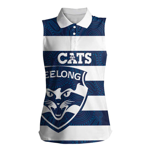 AFL Cats Football Custom Women Sleeveless Polo Shirt Geelong Proud Indigenous Art - Aussie Hoodie