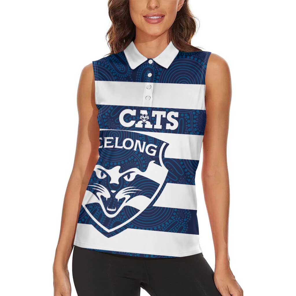 AFL Cats Football Custom Women Sleeveless Polo Shirt Geelong Proud Indigenous Art - Aussie Hoodie