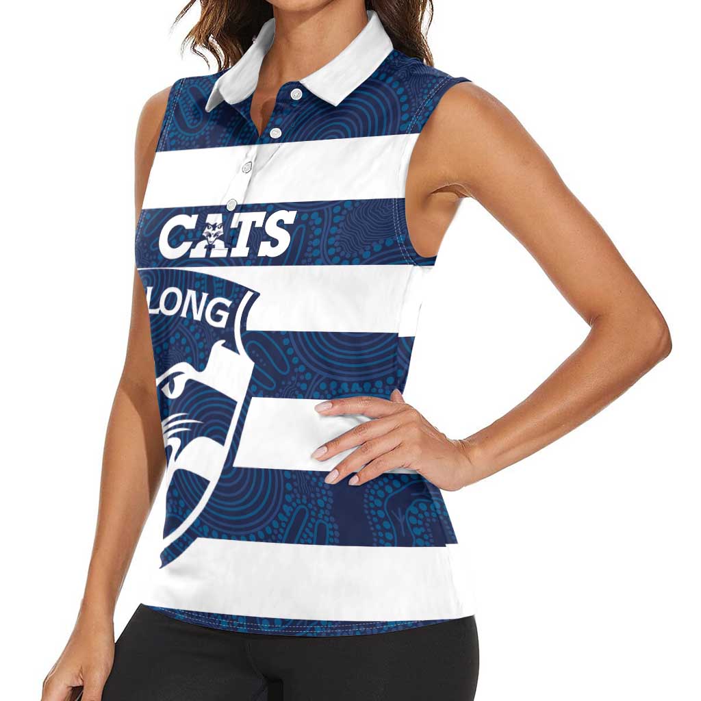 AFL Cats Football Custom Women Sleeveless Polo Shirt Geelong Proud Indigenous Art - Aussie Hoodie