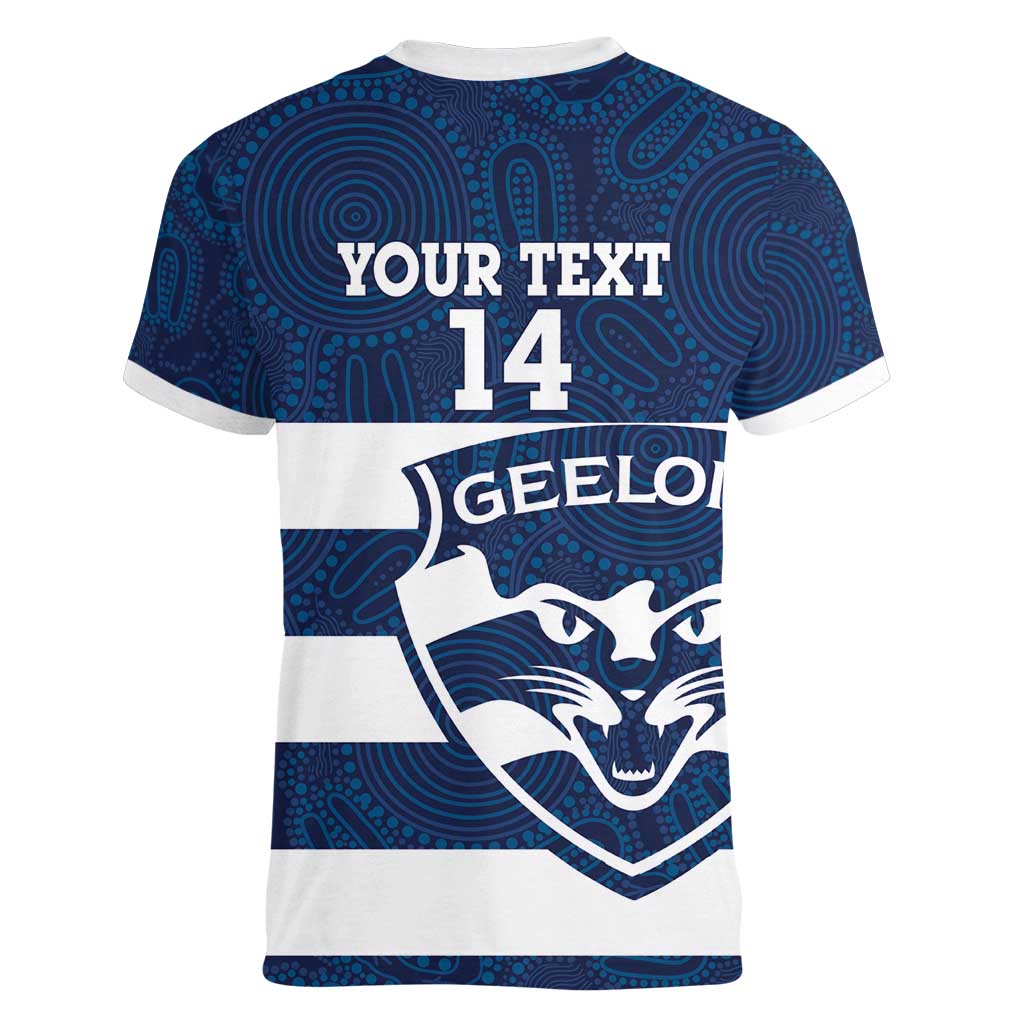 AFL Cats Football Custom Women V-Neck T-Shirt Geelong Proud Indigenous Art - Aussie Hoodie