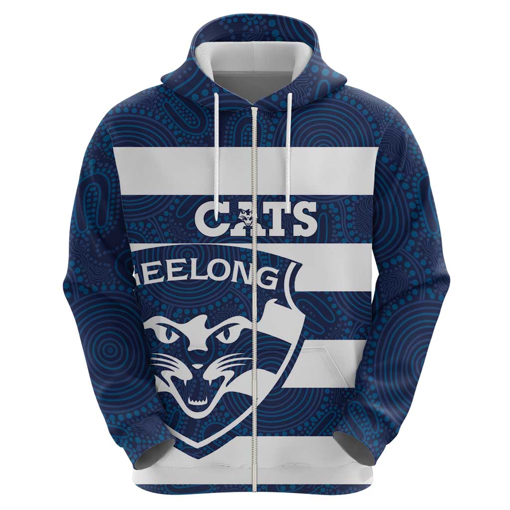AFL Cats Football Custom Zip Hoodie Geelong Proud Indigenous Art - Aussie Hoodie