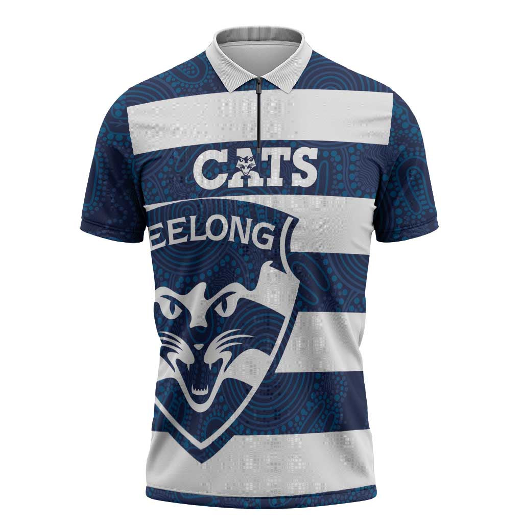 AFL Cats Football Custom Zipper Polo Shirt Geelong Proud Indigenous Art - Aussie Hoodie