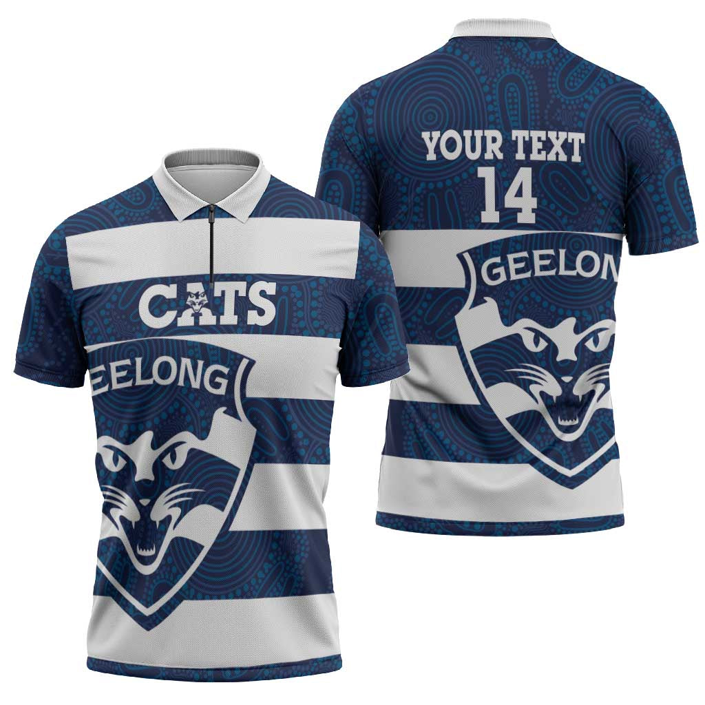 AFL Cats Football Custom Zipper Polo Shirt Geelong Proud Indigenous Art - Aussie Hoodie