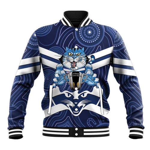 AFL Cats Football Personalised Baseball Jacket Final Geelong Premiers Trophy Aboriginal - Aussie Hoodie