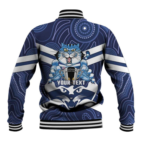 AFL Cats Football Personalised Baseball Jacket Final Geelong Premiers Trophy Aboriginal - Aussie Hoodie