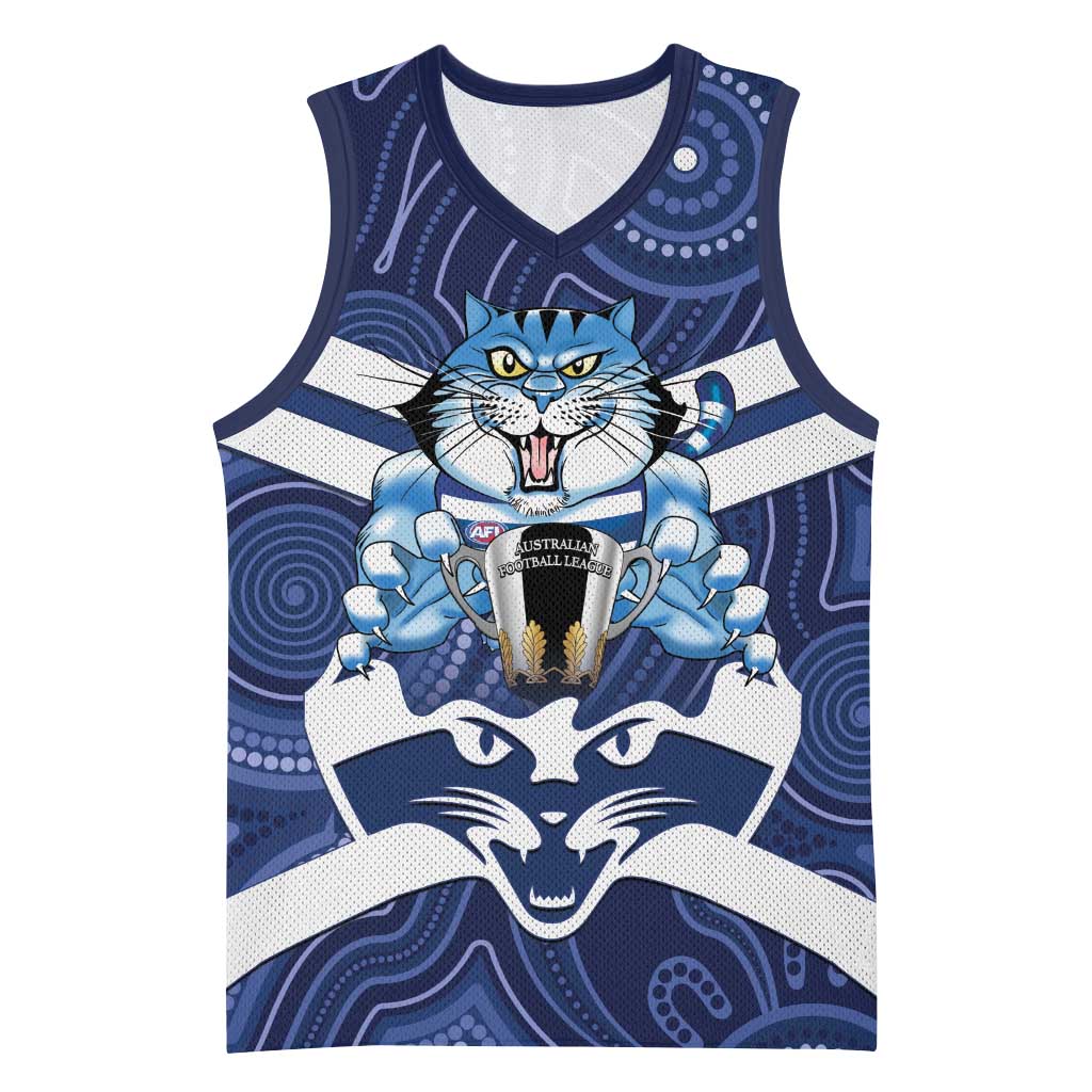 AFL Cats Football Personalised Basketball Jersey Final Geelong Premiers Trophy Aboriginal - Aussie Hoodie