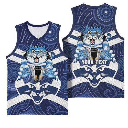AFL Cats Football Personalised Basketball Jersey Final Geelong Premiers Trophy Aboriginal - Aussie Hoodie