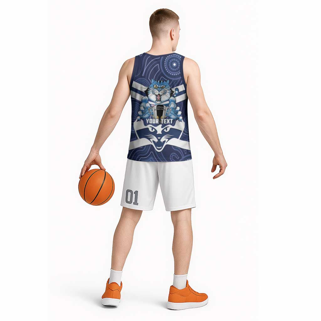AFL Cats Football Personalised Basketball Jersey Final Geelong Premiers Trophy Aboriginal - Aussie Hoodie