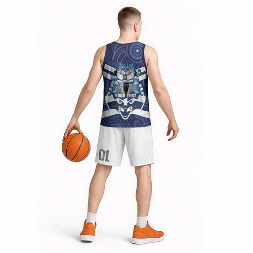 AFL Cats Football Personalised Basketball Jersey Final Geelong Premiers Trophy Aboriginal - Aussie Hoodie