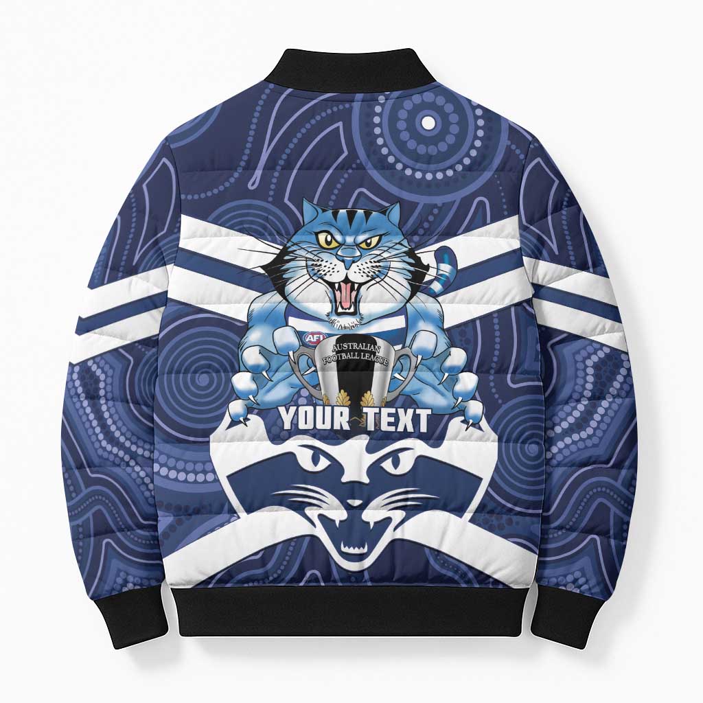 AFL Cats Football Personalised Bomber Puffer Jacket Final Geelong Premiers Trophy Aboriginal - Aussie Hoodie