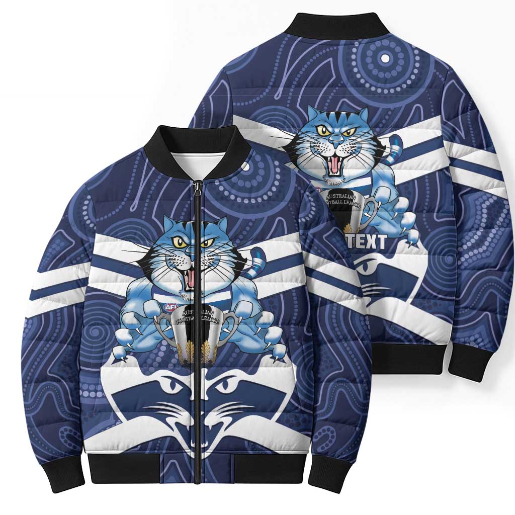AFL Cats Football Personalised Bomber Puffer Jacket Final Geelong Premiers Trophy Aboriginal - Aussie Hoodie
