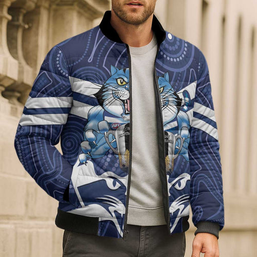 AFL Cats Football Personalised Bomber Puffer Jacket Final Geelong Premiers Trophy Aboriginal - Aussie Hoodie